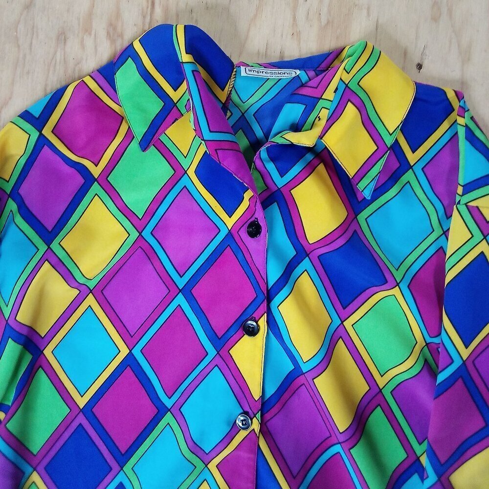 Vintage Impressions Rainbow Diamonds Polyester Disco Shirt